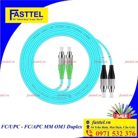 Dây Nhảy Quang Multimode OM3 Duplex 2 Đầu Tiêu Chuẩn FC/APC-FC/UPC 3M